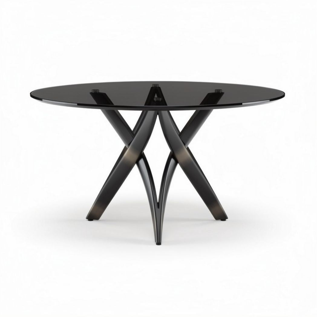 Tavolo rotondo in vetro temperato con base in metallo – 120 x 120 x 75 cm