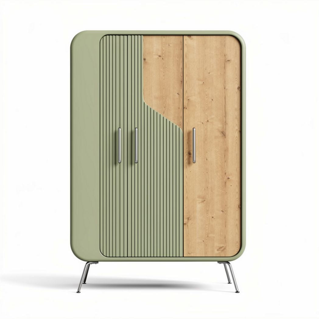 Armadio in legno con finitura verde e beige per camera da letto – 150 x 80 x 200 cm
