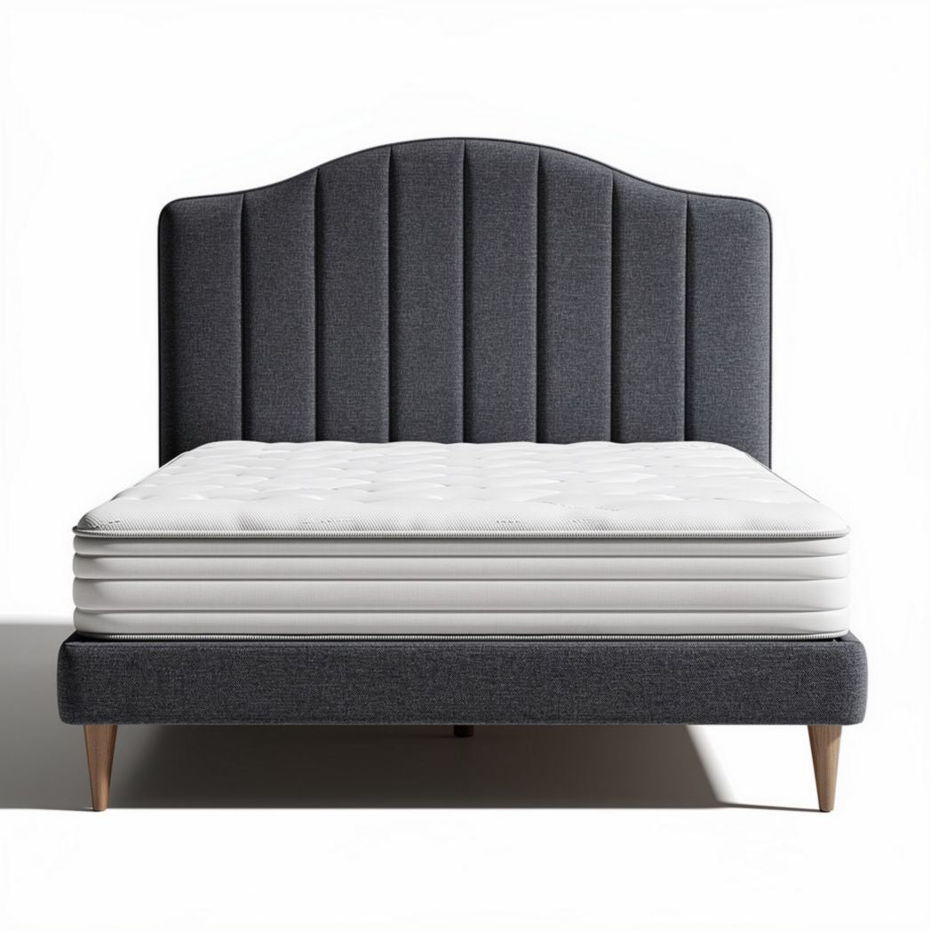 Letto matrimoniale con testiera imbottita in tessuto per camera da letto – 200 x 160 x 120 cm