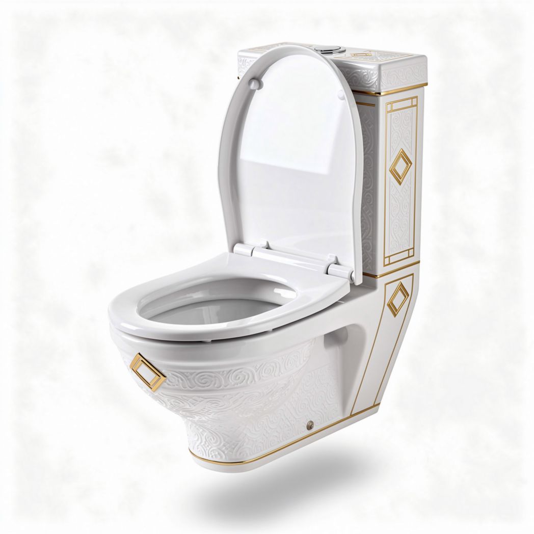 Wc in ceramica bianca con decorazioni per bagno – 70 x 38 x 70 cm