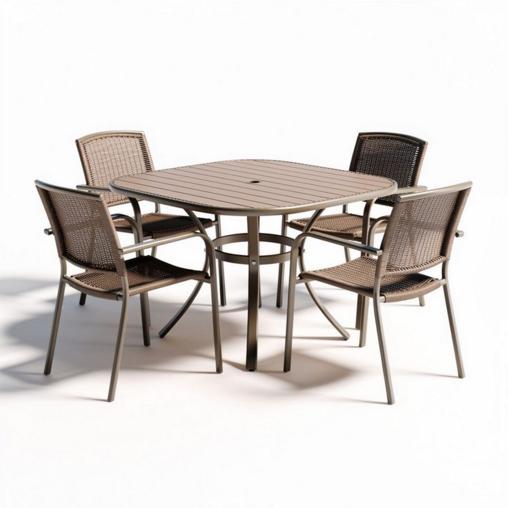 Tavolo da pranzo quadrato con sedie in rattan per esterni – alluminio e rattan – 150 x 150 x 75 cm
